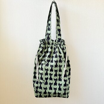 保温保冷シート付き巾着型エコバッグ・大きめ（黒猫）