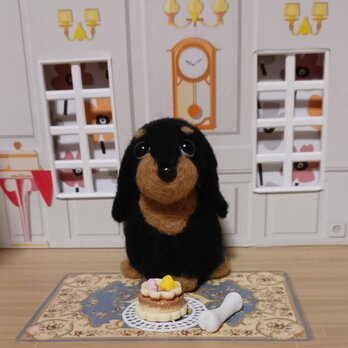 羊毛フェルト ダックスフンド　ケーキとホネどっちもほしいのの画像