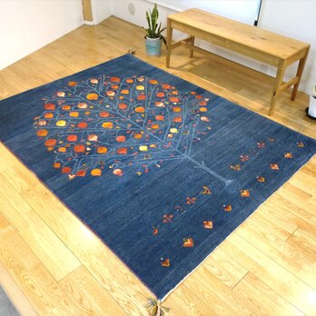 ペルシャ　ギャッベ　アマレバフト　リビング　200x154cm　ザクロの木　ブルーのコピーの画像