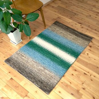 夏は涼しく冬は暖かい天然ラグ　ガゼニラハット　COLOR Ver,　120x78cm　D750　水色　緑色　アースカラーの画像