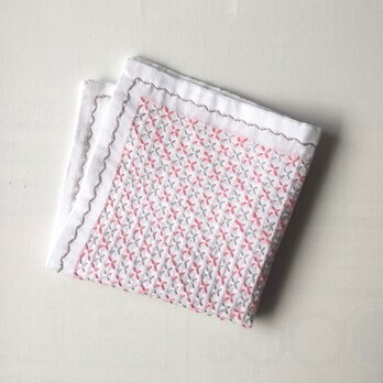 刺し子のふきん/カバー  『 花刺し』ピンクの画像