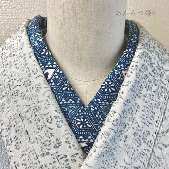正絹の半衿 藍色菱形の画像