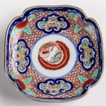 大聖寺伊万里 金襴手牡丹鳳凰文 木瓜形皿 明治時代 E1589Aの画像