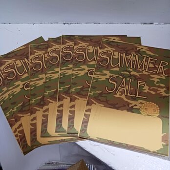 ポストカード　「SUMMER SALE」黄色　8枚組　アーミー柄の画像