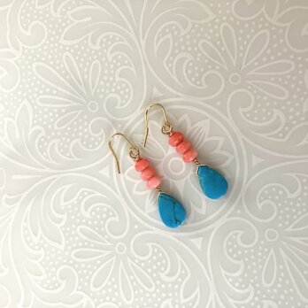 サンゴとターコイズのピアス