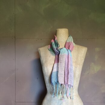 残糸利用　手織り麻綿マフラー　送料無料　