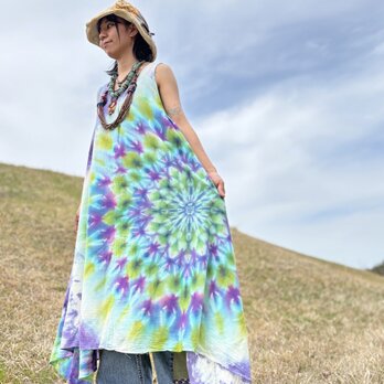 タイダイ ノースリーブワンピース 幻想的な孔雀大曼荼羅 HD24-41