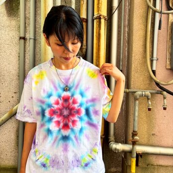 タイダイ ビッグシルエット Tシャツ Sサイズ 曼荼羅 カラフル ムラ染め Hippies Dye HD24-43の画像