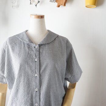 セーラー襟ドルマンスリーブブラウス(黒ギンガムチェック柄)