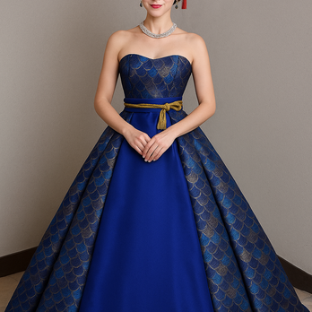 着物ドレス、和風ドレス ネイビー 編み上げ フリルドレス ビスチェドレス アンティーク色 結婚式の画像