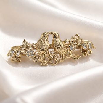 ラブバード 鳥モチーフ ブローチ 光沢ゴールド｜大人上品【ebro9-2】