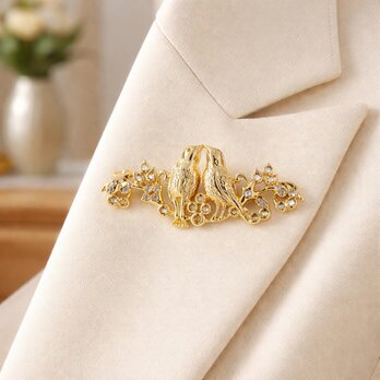 ラブバード 鳥モチーフ ブローチ 光沢ゴールド｜大人上品【ebro9-2】