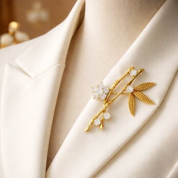 ブロッサムバンブーブローチ アンティーク調ゴールド【ebro11-1】