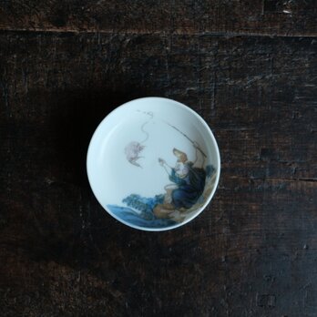 鯛を釣る七福神◆瀬戸焼　色絵印判小皿 骨董・antiques 　暮らしに。古民家　古美術　大正期の画像