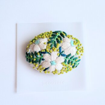 ミモザとお花の刺繍ブローチ・botanical#382の画像