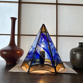 ステンドグラスランプ　六角錐