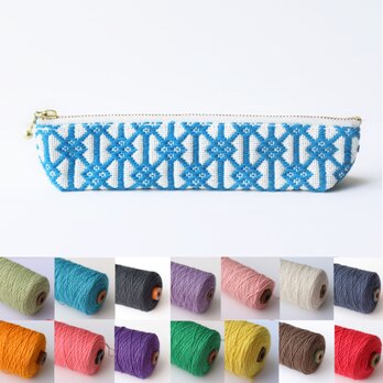 【糸色が選べる】こぎん刺しペンケース〈馬のくつわ〉マチ付き/スリムタイプ/刺し子/刺繍/推し色の画像