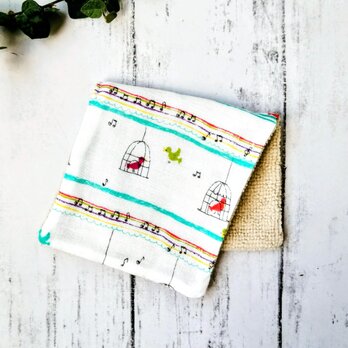 鳥籠に鳥　ハーフハンカチ　ガーゼハンカチタオル　ダブルガーゼ　マイクロファイバー　名入れ