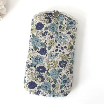 スマホケース　スマホポーチ 花柄　iphoneケース iphoneポーチ 青 ブルー yuwa スリム