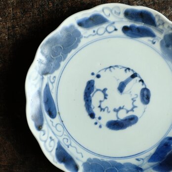 素朴で可愛い◆伊万里　花文染付七寸中皿　骨董/antiques 器　丁寧な暮らしに。江戸末期【ニュー有り】の画像