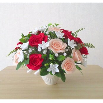 フェルトの花＊薔薇のクラシカル＊フェルトフラワー アレンジメント アートフラワー 結婚祝い 新築祝いの画像