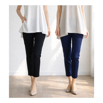 楽でやわらかな薄手生地❤穿いている感じがしないしなやかストレッチスキニーストレートロングパンツ（丈短め）フリーサイズ黒青