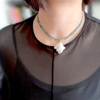 極細３連ターコイズのチョーカーネックレス 選べる大粒ケシパール　外せるペンダント付き