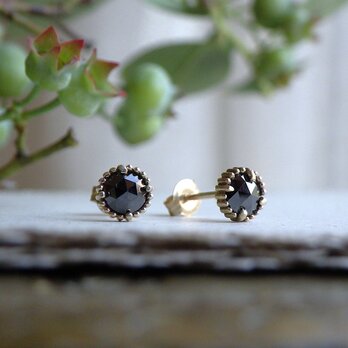 K10YGブラックダイアのピアス(ローズカット)