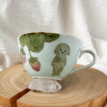 チコロット❤️すべて手描き❤️染付け❤️スープカップ❤️カフェオレボウル❤️お味噌汁お椀❤️いちご❤️トイプードルの画像