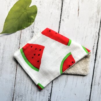 スイカ柄　ハーフハンカチ　ガーゼハンカチ　ハンカチタオル　ダブルガーゼ　マイクロファイバー　名入れ