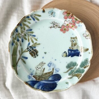 チコロット❤️取り皿❤️すべて手描き❤️染付け❤️普段使いに丁度いい❤️plate❤️童話❤️かちかち山❤️可愛いの画像