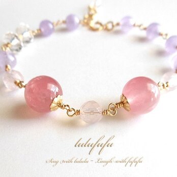 ◆ディープローズクォーツとリボンモチーフブレスレット