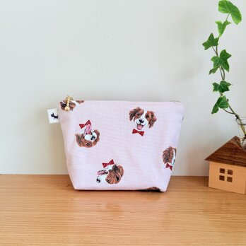 リボンわんこ柄のマチ付きポーチ