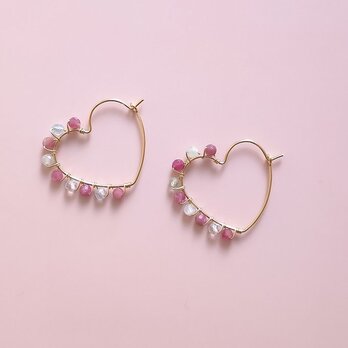 14KGF ピンクトルマリン ハートフープピアス