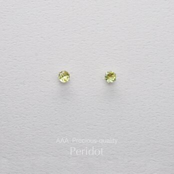 つけっぱなしOK! ペリドット スタッドピアス AAA サージカルステンレス 金属アレルギー K18仕上げ 誕生日プレゼントの画像