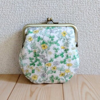 小花柄　がま口ポーチ　10.5cm口金　アクセサリー　カード　コインケース　イエローグリーン　　487の画像