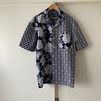 浴衣のアロハシャツ　パッチワーク　菊の画像