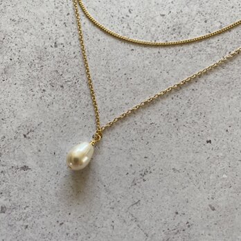 Simple Metal Necklaces ミニマリストレイヤーネックレス　2本Set（ドロップパール