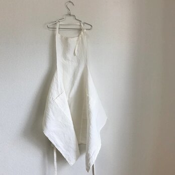 小柄なあなたに贈るベルギーリネンの華やぎワークエプロン　スモールサイズ　ベルギーリネン25番手　ホワイト
