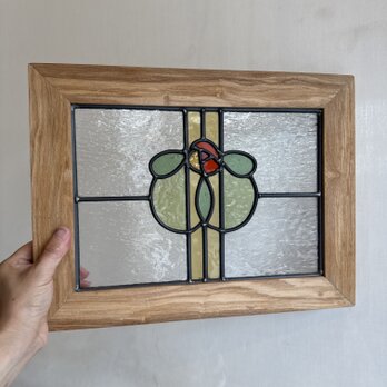 flower ステンドグラス　ビクトリアン調　木枠入り