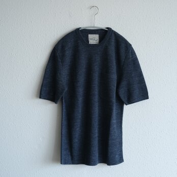 リネンニット半袖プルオーバー（Dネイビー）｜メンズフリーサイズ
