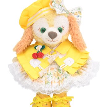 クッキーアン 服 着せ替え コスチューム ダッフルケープ付花柄ドレス イエロー 本体無 Sサイズ用 送料無料の画像