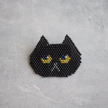 ビーズの黒猫ブローチ【受注】