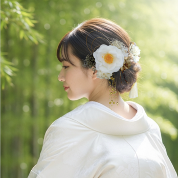 白椿と枝垂れパールの髪飾り No.CW15　髪飾り　成人式　卒業式　結婚式　着物　ヘアアクセサリー　髪かざり　振袖　袴　花嫁