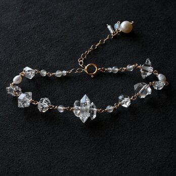 ハーキマーダイヤモンドのブレスレットB・ネックレス変更可・14kgf