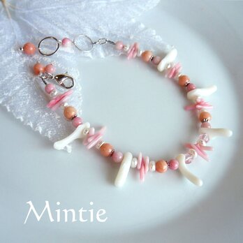 【SALE】一点もの★ブレスレット　サンゴ＆淡水パール