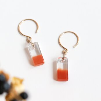 K10｜天然石ピアス 一点もの｜テラコッタオレンジのアンフィボールインクォーツ No.2