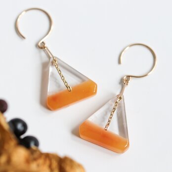 K10｜天然石ピアス 一点もの｜イエローオレンジのアンフィボールインクォーツ No.4