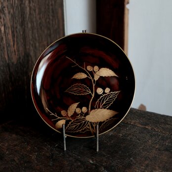 素敵な色味◆枝木と実　漆芸蒔絵中皿　漆器　骨董/antiques 古民家　時代物　明治時代　i3の画像