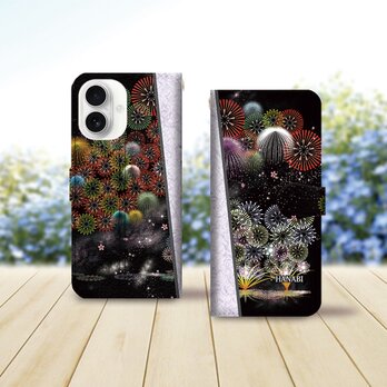 iPhone専用 手帳型スマホケース （カメラ穴あり/はめ込み式/スタンド機能付き）【花火Ⅱ（HANABIⅡ）】の画像